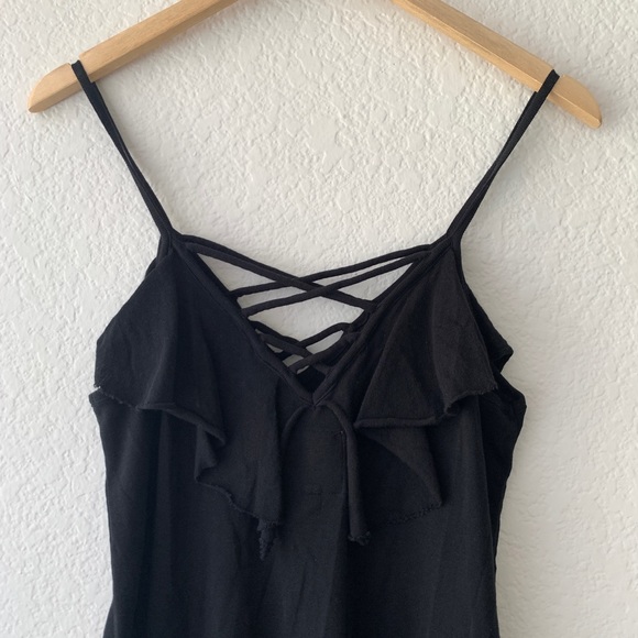 Chaser Black 100% Cotton Ruffle Criss Cross Cami - Picture 9 of 11